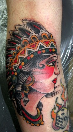 Tattoos - Kike Castillo - traditional indian girl tattoo